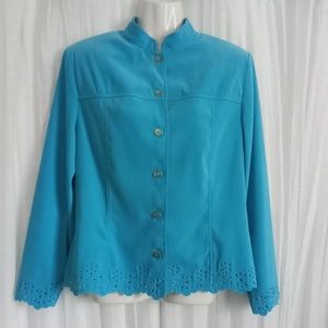 Vintage ST JOHN Blue Jacket Eyelet Trim RARE Marie Gray Sport Button Up Blazer
